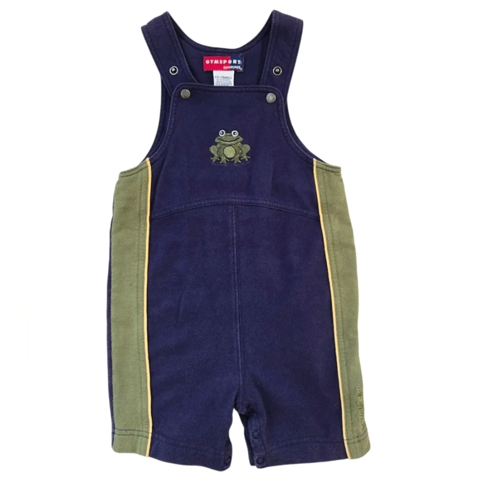 Vintage Y2k Gymboree Frog Patch Cotton Overalls Navy and Olive Green